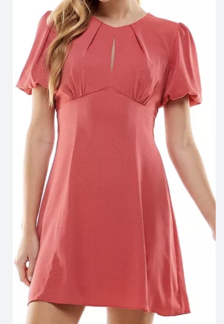 NWT Women’s Juniors CITY STUDIOS Puffed-Sleeve Open-Back Dress Coral Size 7